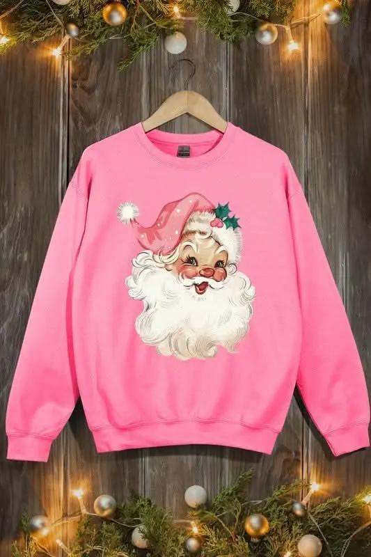 Color Bear Pink Santa Fleece Women's Cute Sweatshirt Warm & Cozy