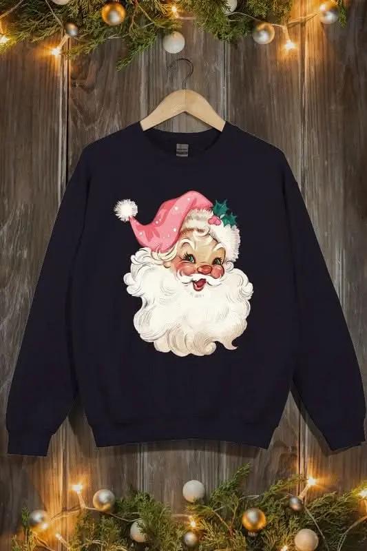Color Bear Pink Santa Fleece Women's Cute Sweatshirt Warm & Cozy