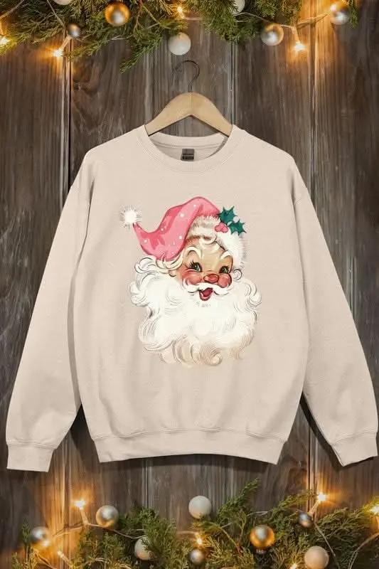 Color Bear Pink Santa Fleece Women's Cute Sweatshirt Warm & Cozy