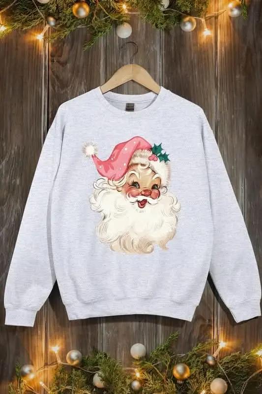 Color Bear Pink Santa Fleece Women's Cute Sweatshirt Warm & Cozy