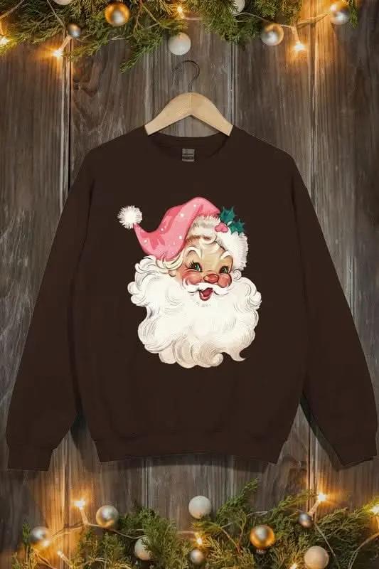 Color Bear Pink Santa Fleece Women's Cute Sweatshirt Warm & Cozy