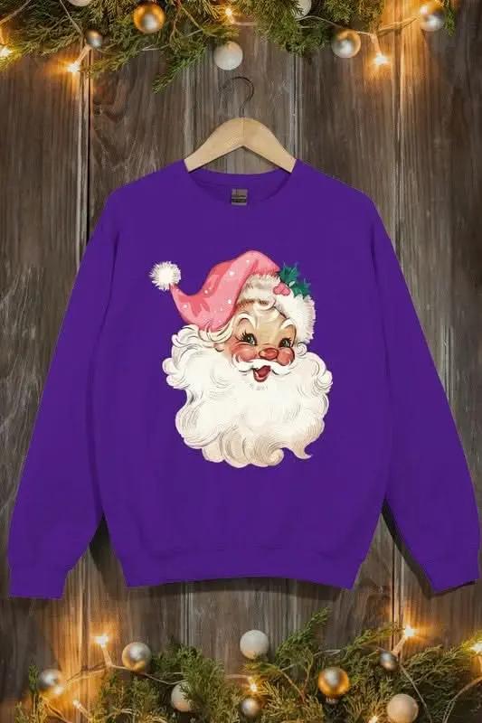 Color Bear Pink Santa Fleece Women's Cute Sweatshirt Warm & Cozy