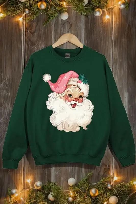 Color Bear Pink Santa Fleece Women's Cute Sweatshirt Warm & Cozy