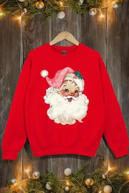 Color Bear Pink Santa Fleece Women's Cute Sweatshirt Warm & Cozy