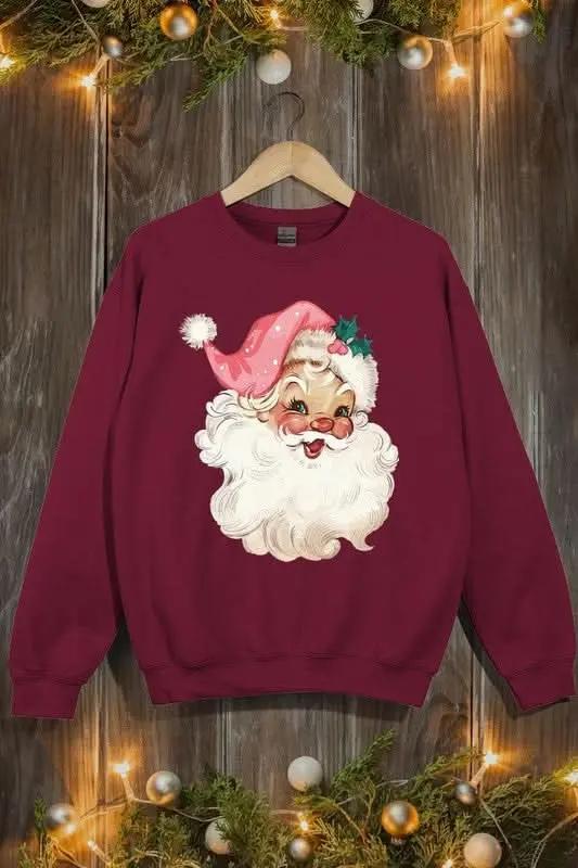 Color Bear Pink Santa Fleece Women's Cute Sweatshirt Warm & Cozy