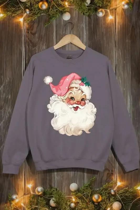 Color Bear Pink Santa Fleece Women's Cute Sweatshirt Warm & Cozy