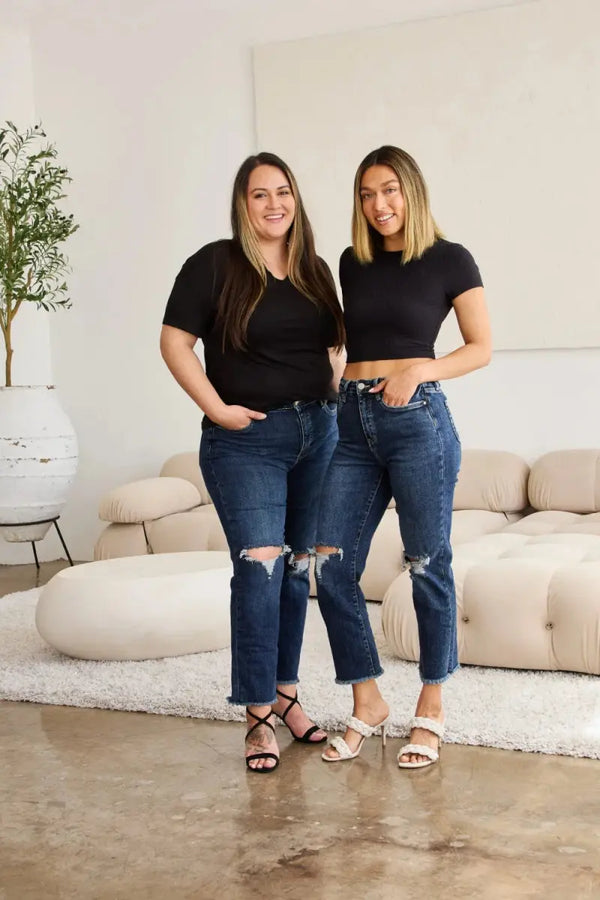Trendsi Distressed Jeans Women's Tummy Control Denim Everyday Wear Slimming Fit