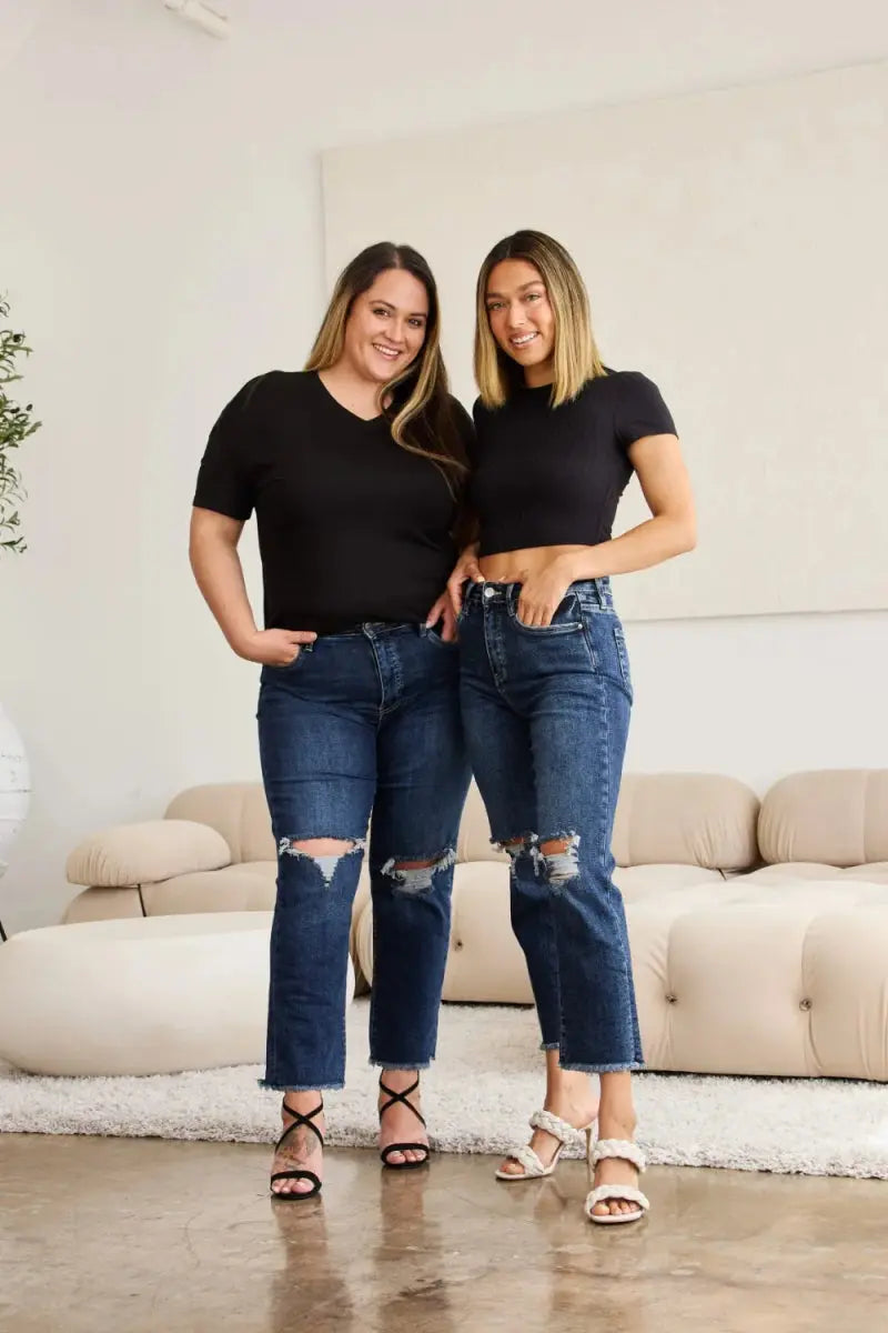 Trendsi Distressed Jeans Women's Tummy Control Denim Everyday Wear Slimming Fit