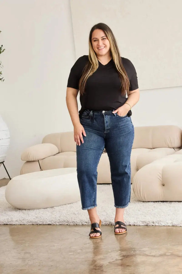 Women's Jeans - Tummy Control High Waist - Raw Hem