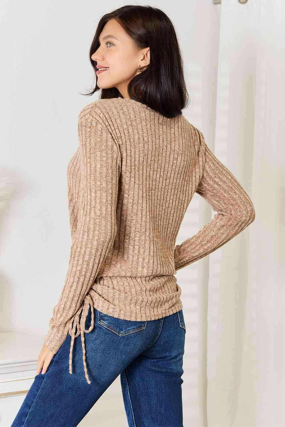 Ribbed Top - Drawstring Detail - Casual Fashion