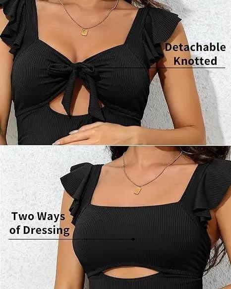 Maternity Swimsuit - Ribbed Ruched Tie Knot Cutout - One-Piece