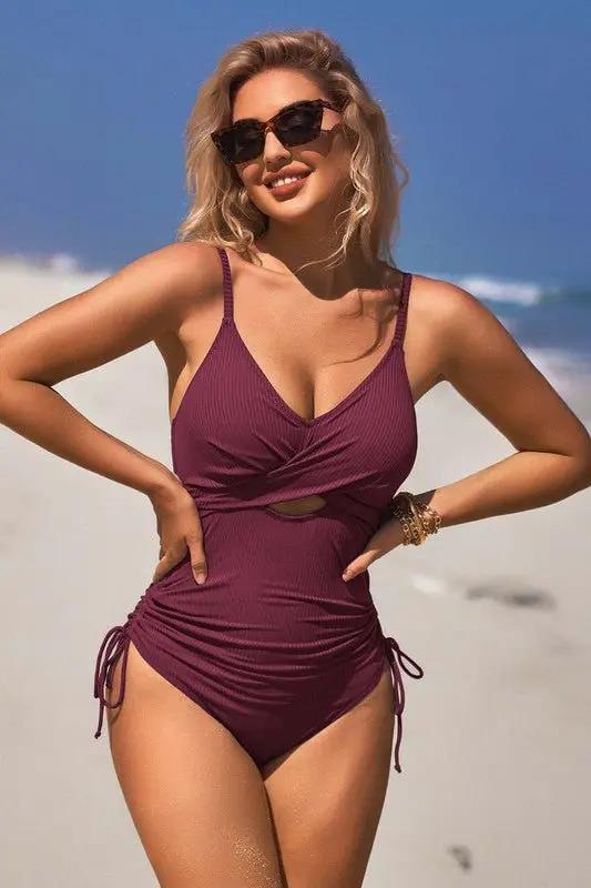 Women's Ribbed Swimsuit - High Cut Push Up - Tie Side One Piece