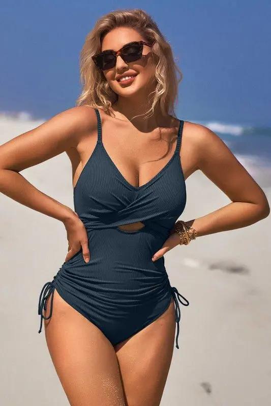 Women's Ribbed Swimsuit - High Cut Push Up - Tie Side One Piece
