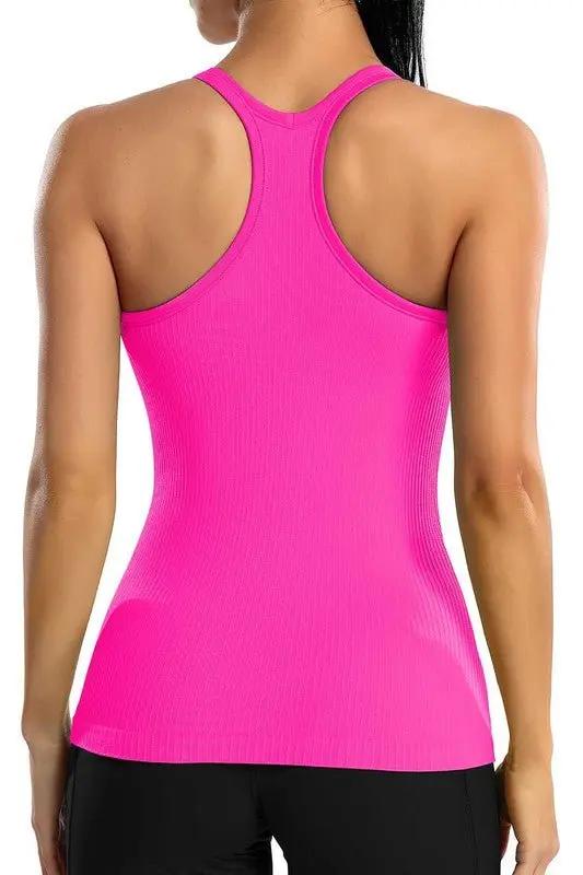 Ribbed Tank Top - Built-In Bra - Workout & Yoga Active Top