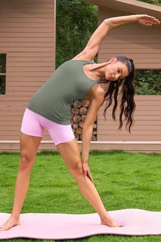 Ribbed Tank Top - Built-In Bra - Workout & Yoga Active Top