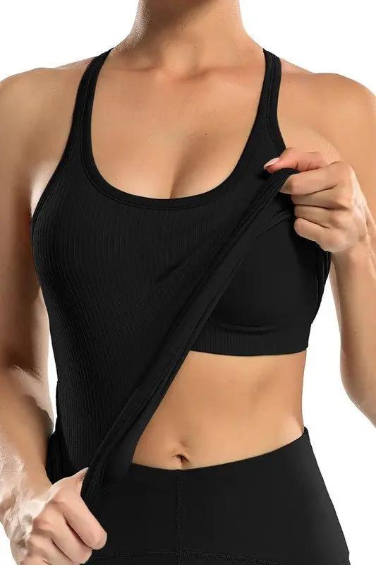 Ribbed Tank Top - Built-In Bra - Workout & Yoga Active Top