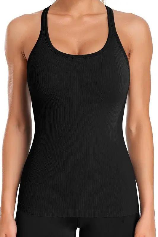 Ribbed Tank Top - Built-In Bra - Workout & Yoga Active Top
