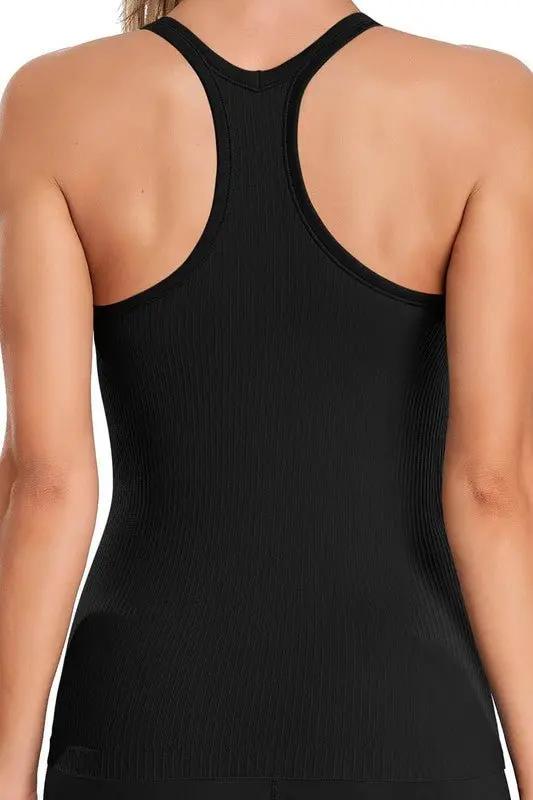 Ribbed Tank Top - Built-In Bra - Workout & Yoga Active Top