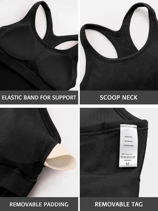 Ribbed Tank Top - Built-In Bra - Workout & Yoga Active Top