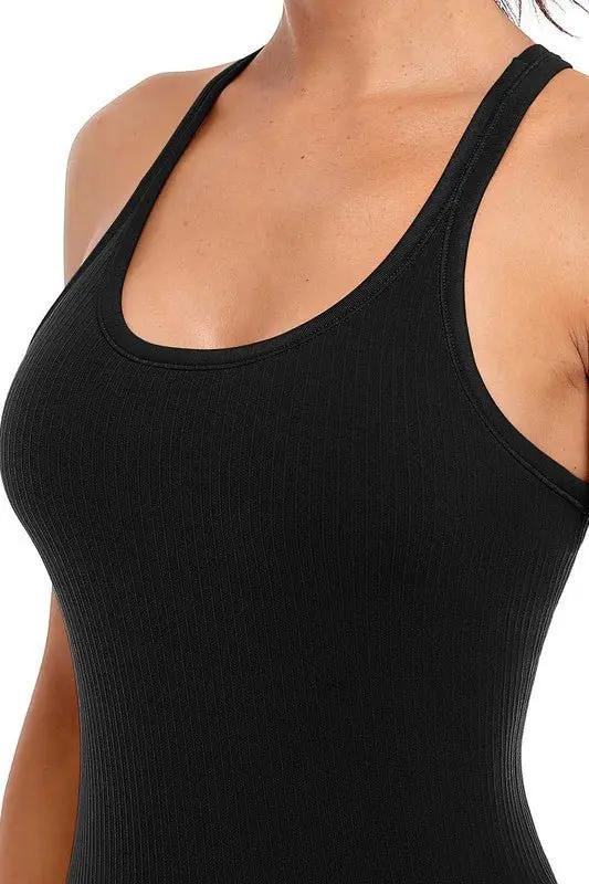 Ribbed Tank Top - Built-In Bra - Workout & Yoga Active Top