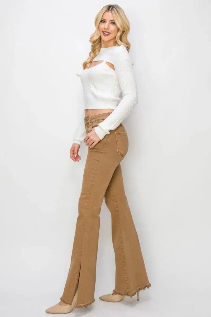 Flare Jeans - High Waist Side Slit - Everyday Denim