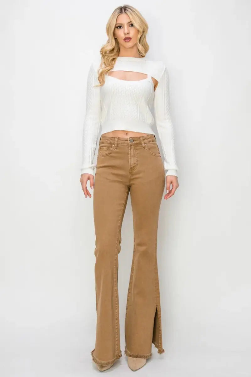 Flare Jeans - High Waist Side Slit - Everyday Denim