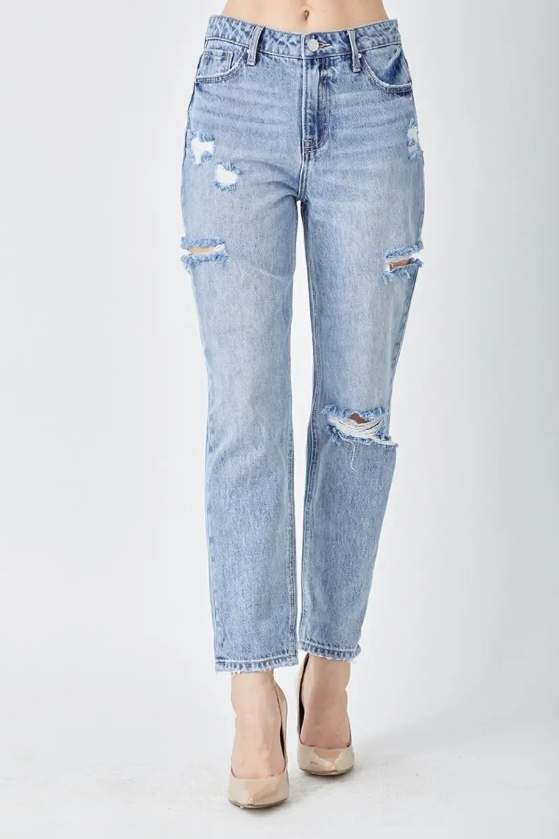 Trendsi RISEN Distressed Jeans Women's Slim Cropped Trendy Denim USA Ship