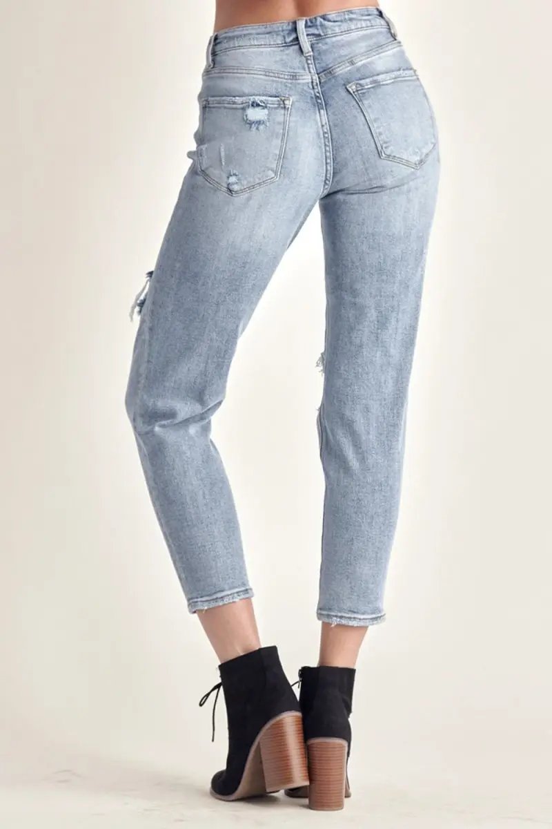 Trendsi RISEN Distressed Jeans Women's Trendy Slim Cropped Denim - USA Ship