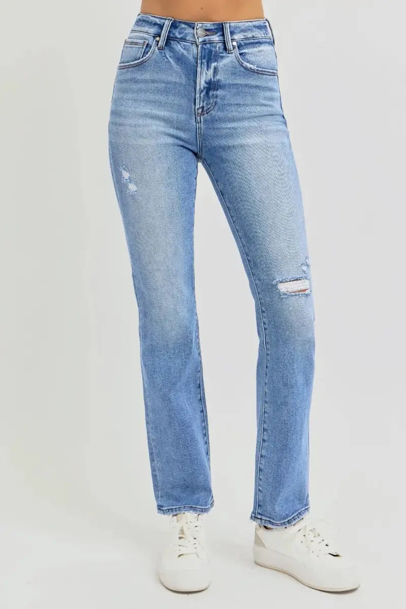 Jeans - Distressed High-Rise - Straight Leg Comfy Fit