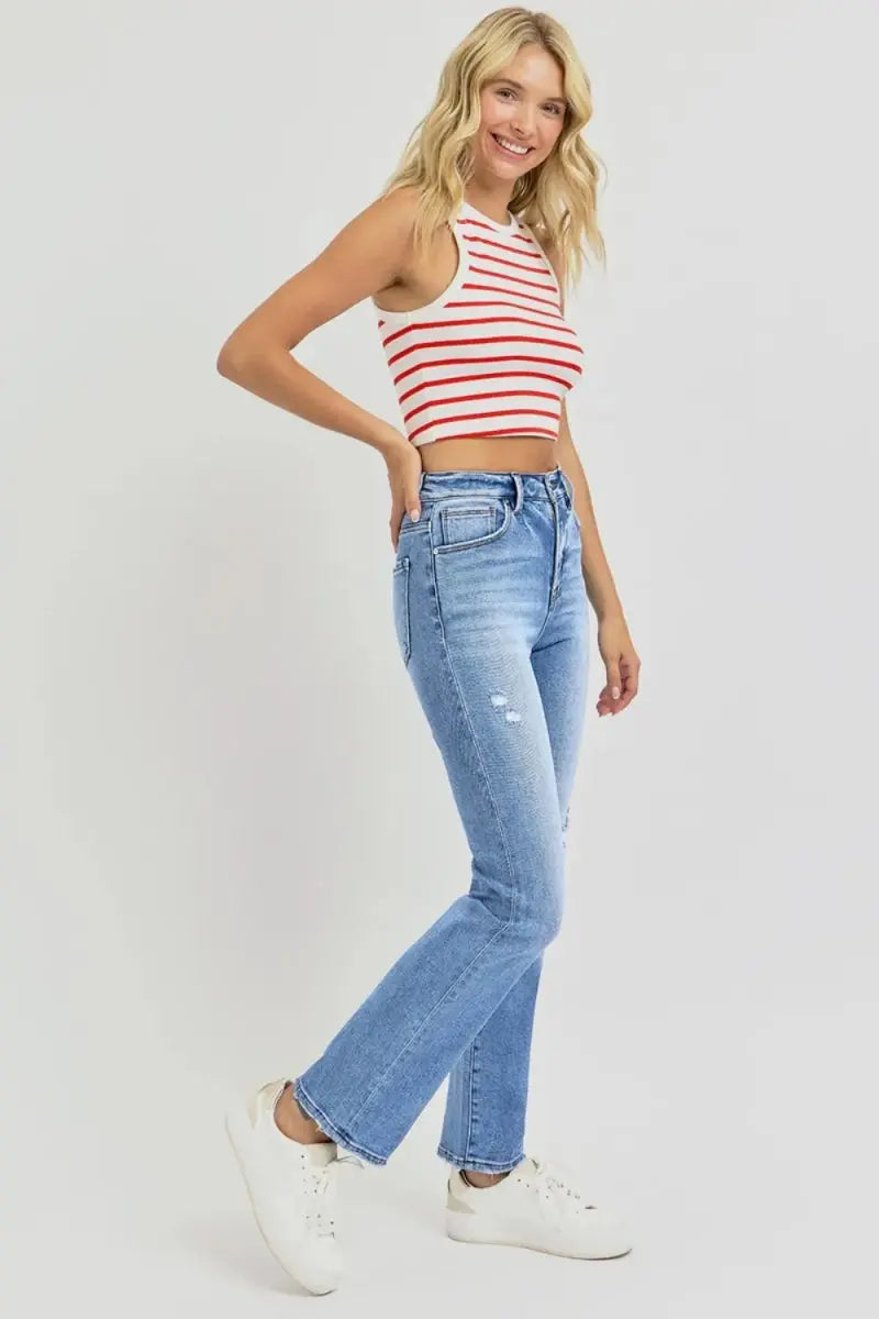 Jeans - Distressed High-Rise - Straight Leg Comfy Fit