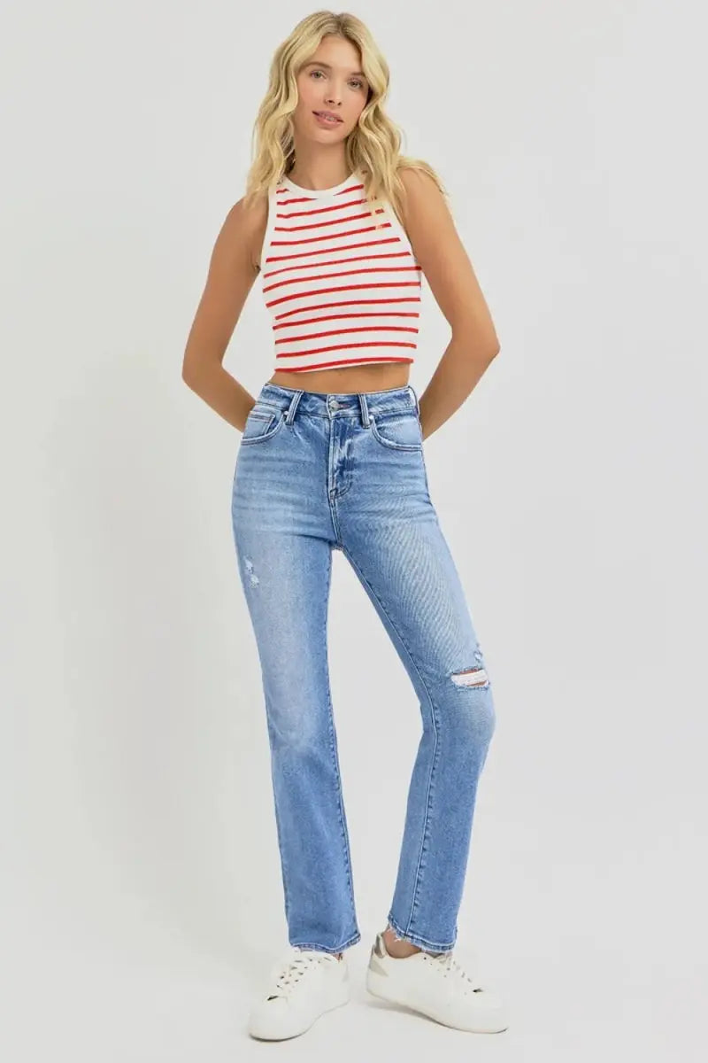 Jeans - Distressed High-Rise - Straight Leg Comfy Fit