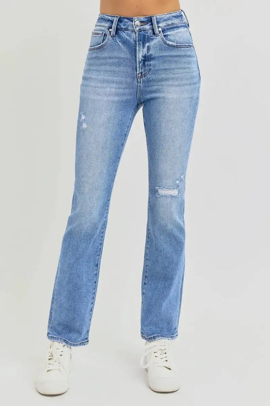 Jeans - Distressed High-Rise - Straight Leg Comfy Fit