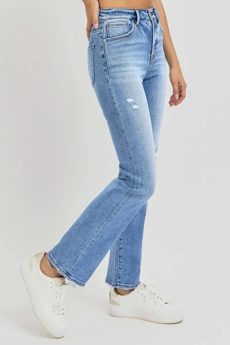 Jeans - Distressed High-Rise - Straight Leg Comfy Fit