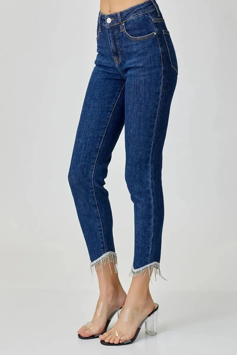 Jeans - Embellished Mid Rise - Crop Skinny
