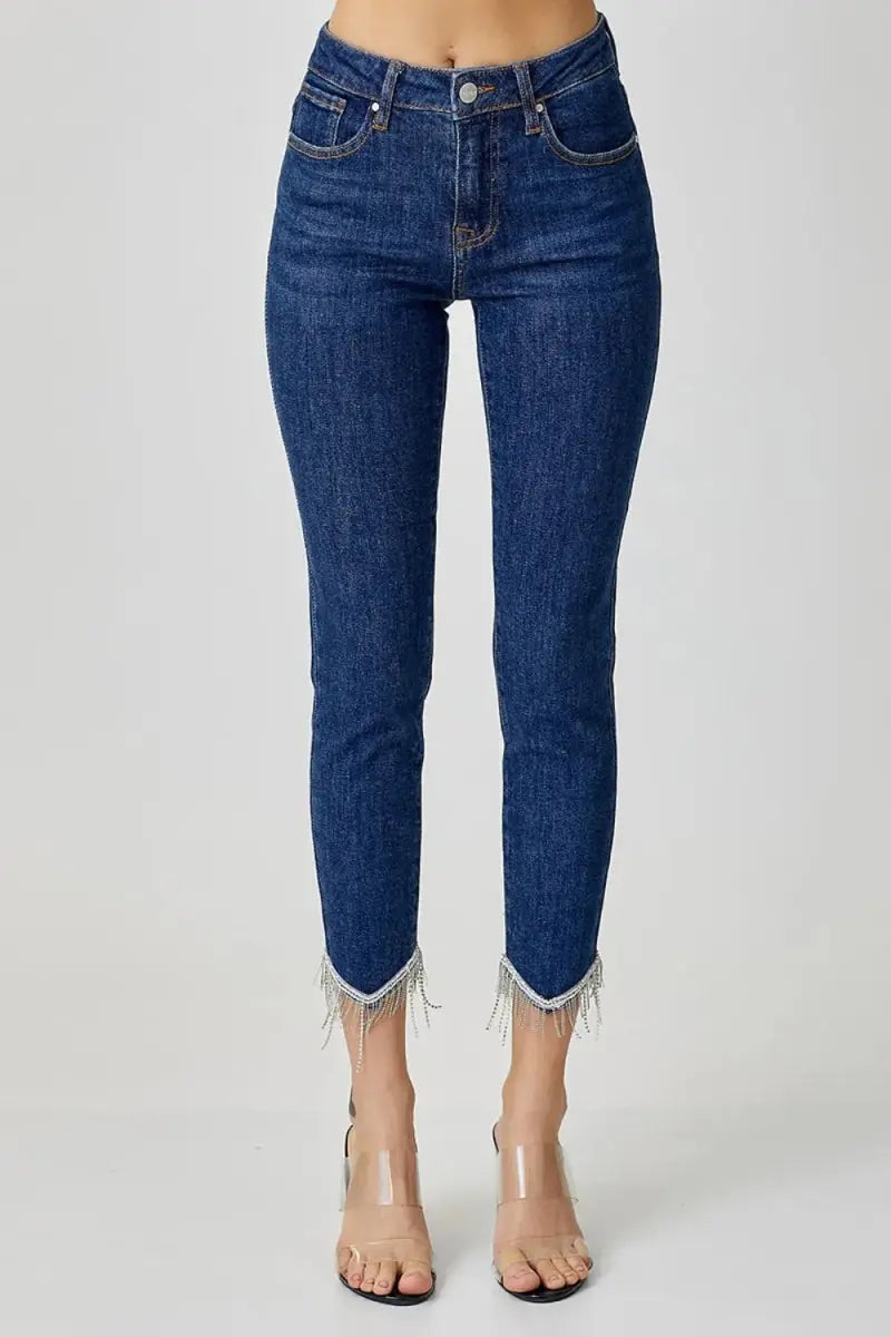 Jeans - Embellished Mid Rise - Crop Skinny