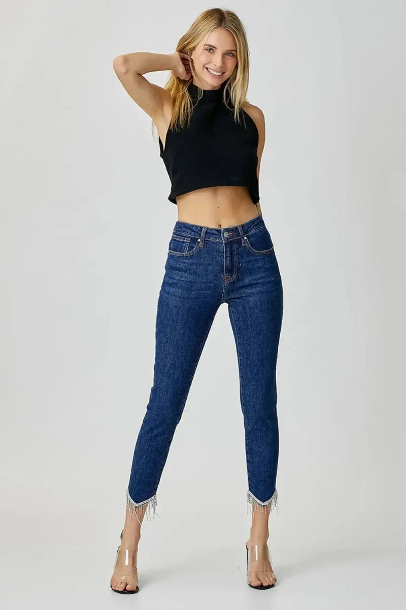 Jeans - Embellished Mid Rise - Crop Skinny