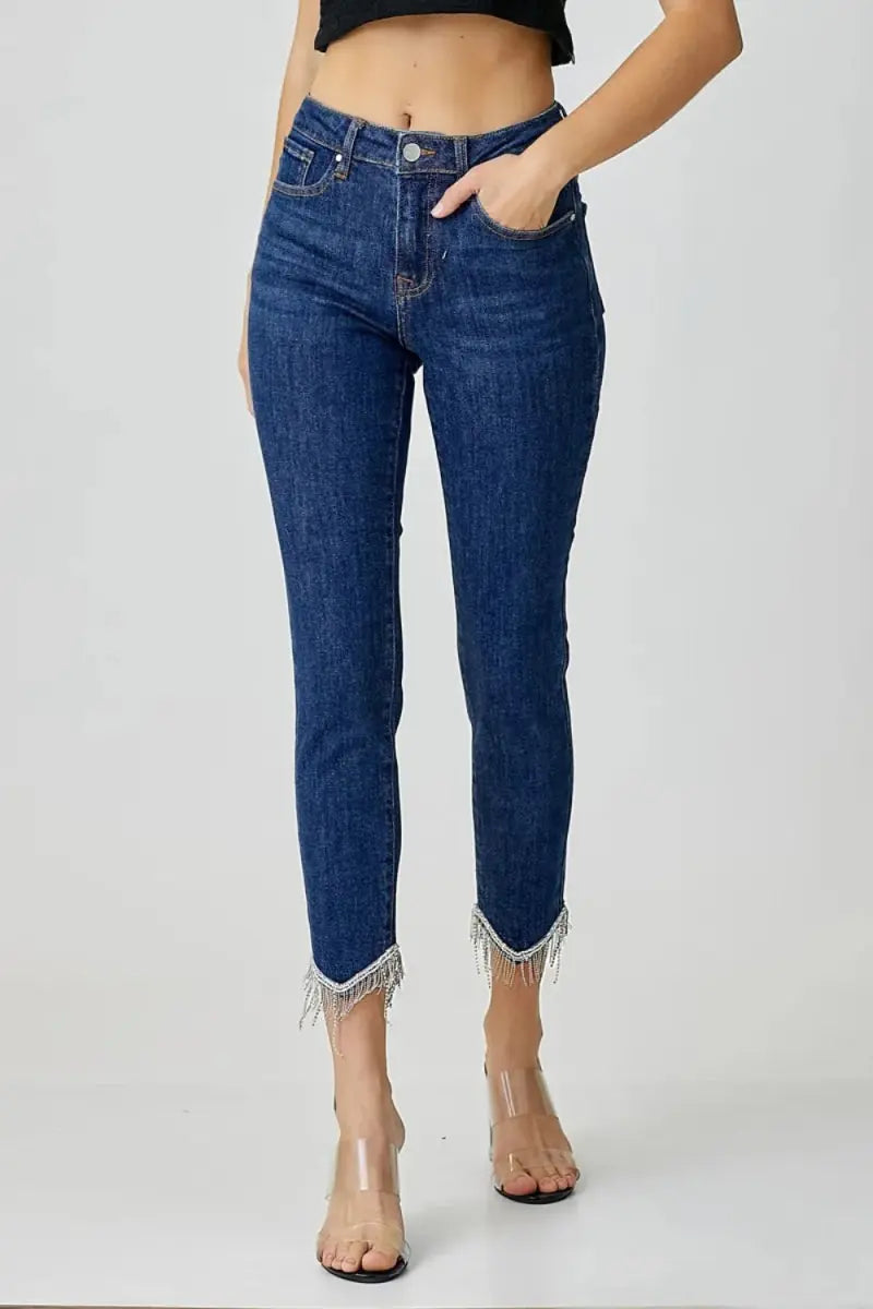 Jeans - Embellished Mid Rise - Crop Skinny