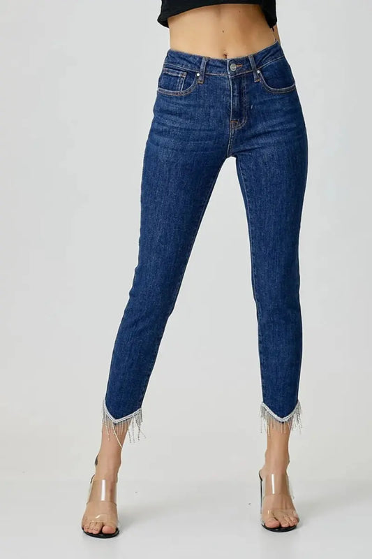 Jeans - Embellished Mid Rise - Crop Skinny