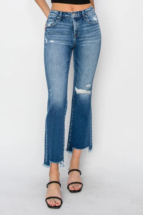 Trendsi RISEN Jeans Women's Everyday Frayed Hem Ankle Straight Jeans USA Ship