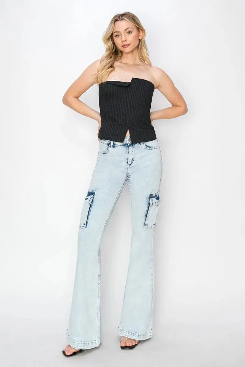 Cargo Jeans - High Rise Flattering Fit - Flare Denim