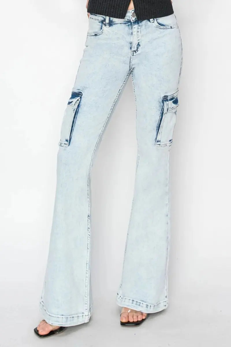 Cargo Jeans - High Rise Flattering Fit - Flare Denim