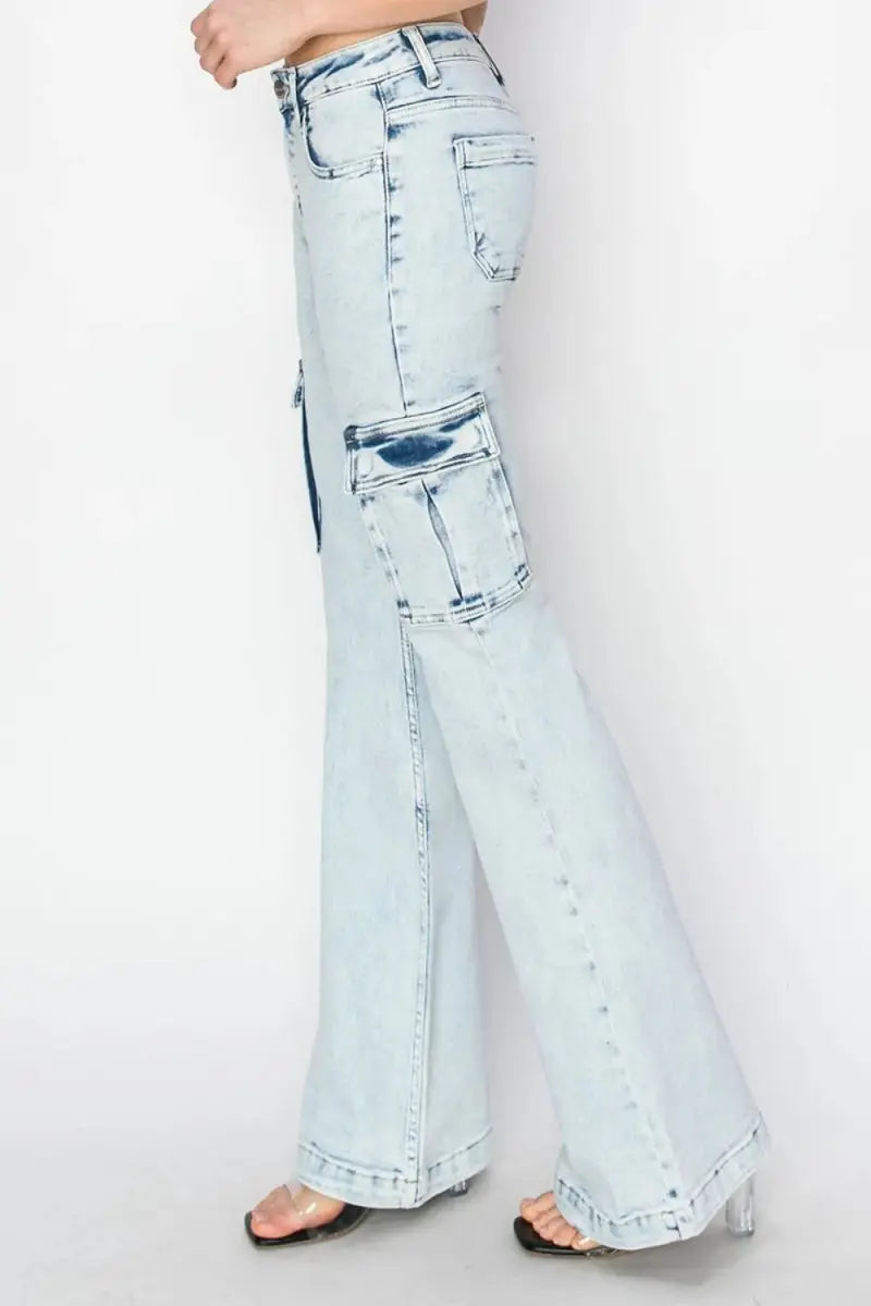 Cargo Jeans - High Rise Flattering Fit - Flare Denim
