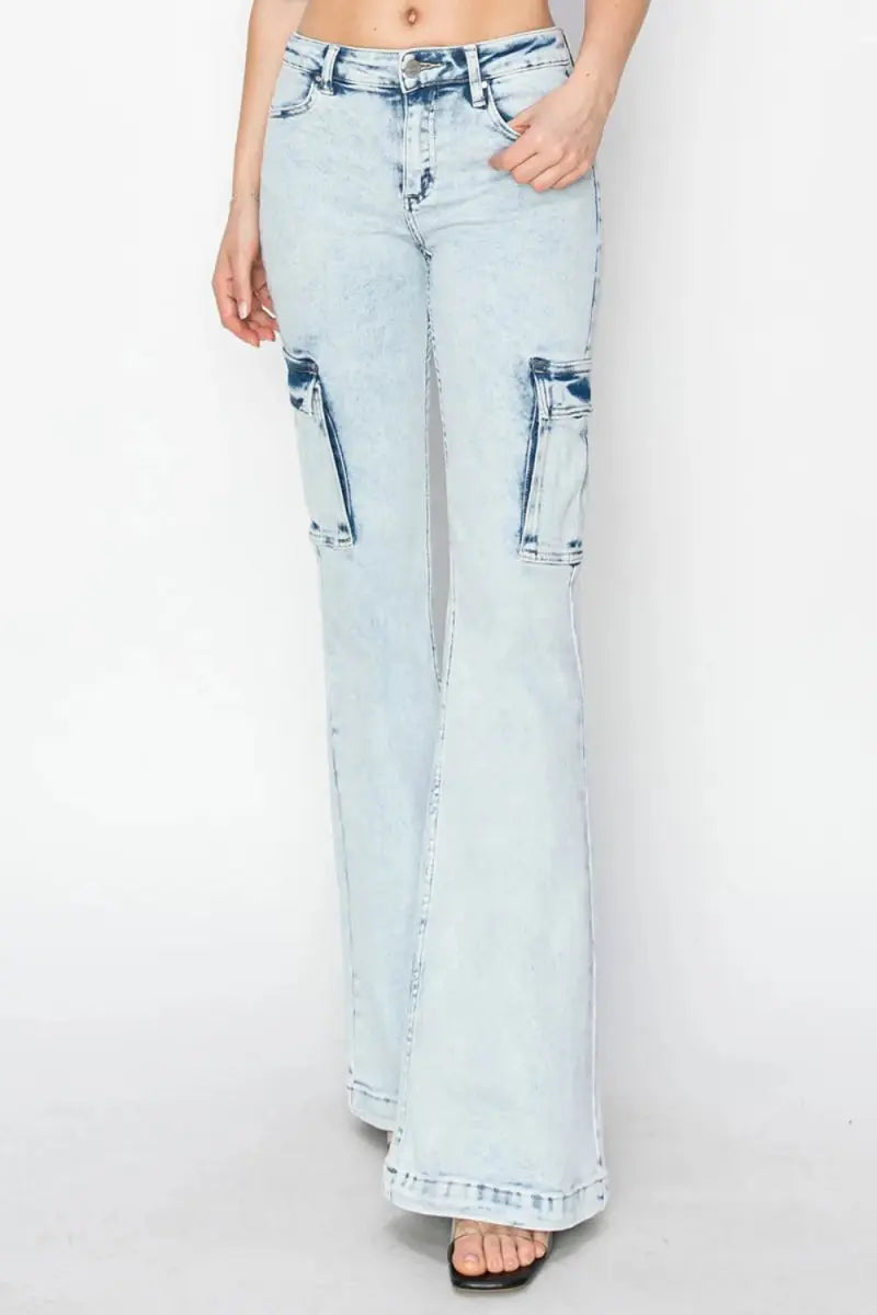 Cargo Jeans - High Rise Flattering Fit - Flare Denim