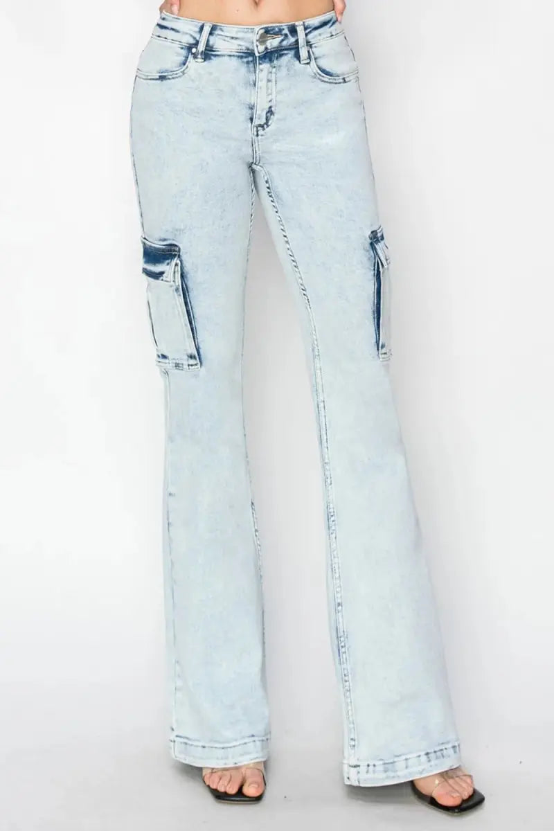 Cargo Jeans - High Rise Flattering Fit - Flare Denim