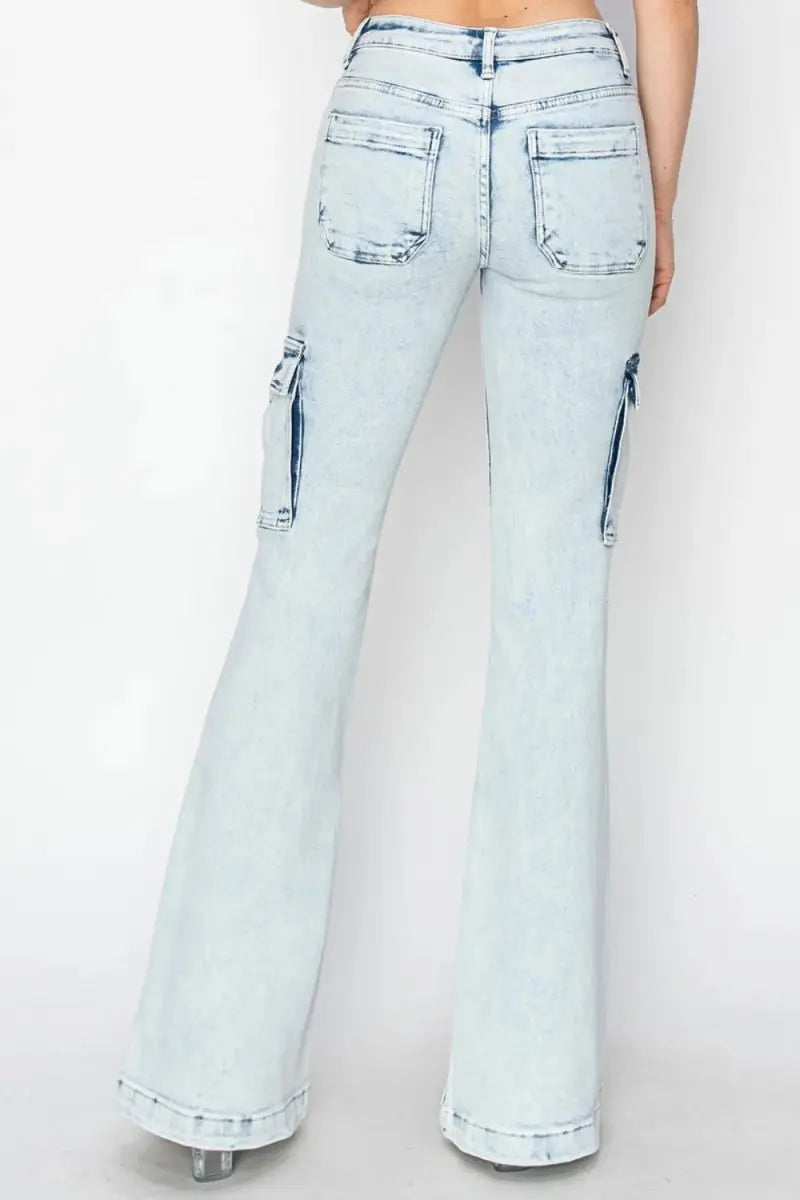 Cargo Jeans - High Rise Flattering Fit - Flare Denim