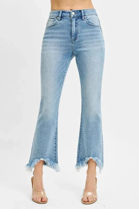 RISEN Full Size High Rise Crop Bootcut Fray Hem Jeans Plus Size