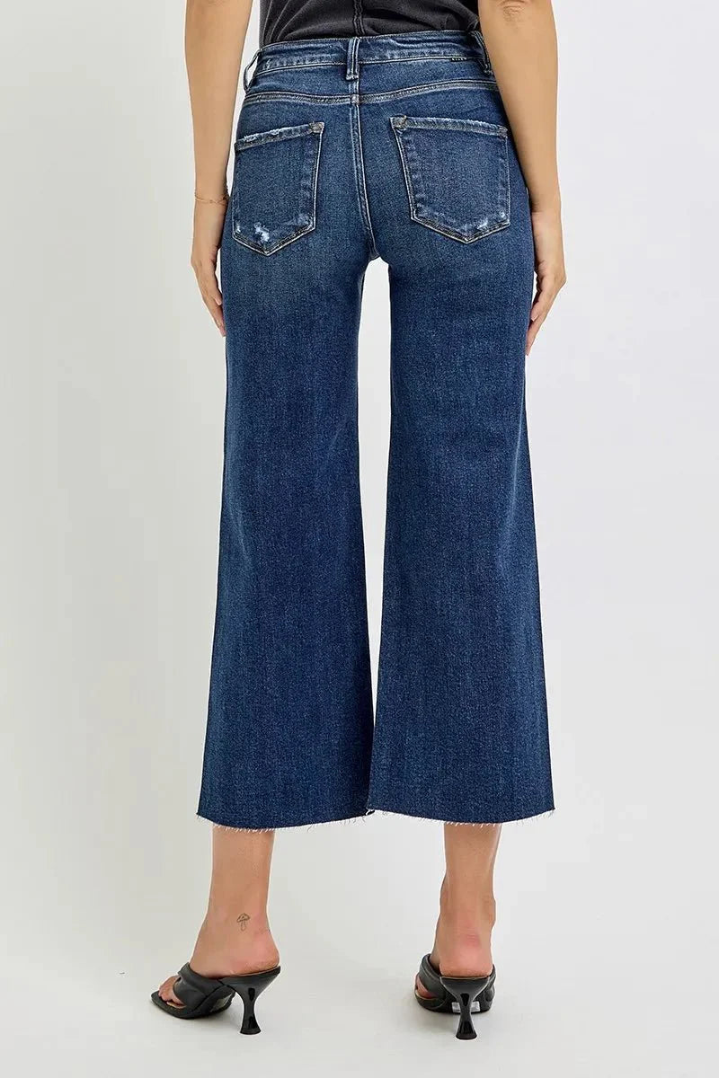 RISEN Full Size High Rise Crop Wide Button Up Jeans Plus Size