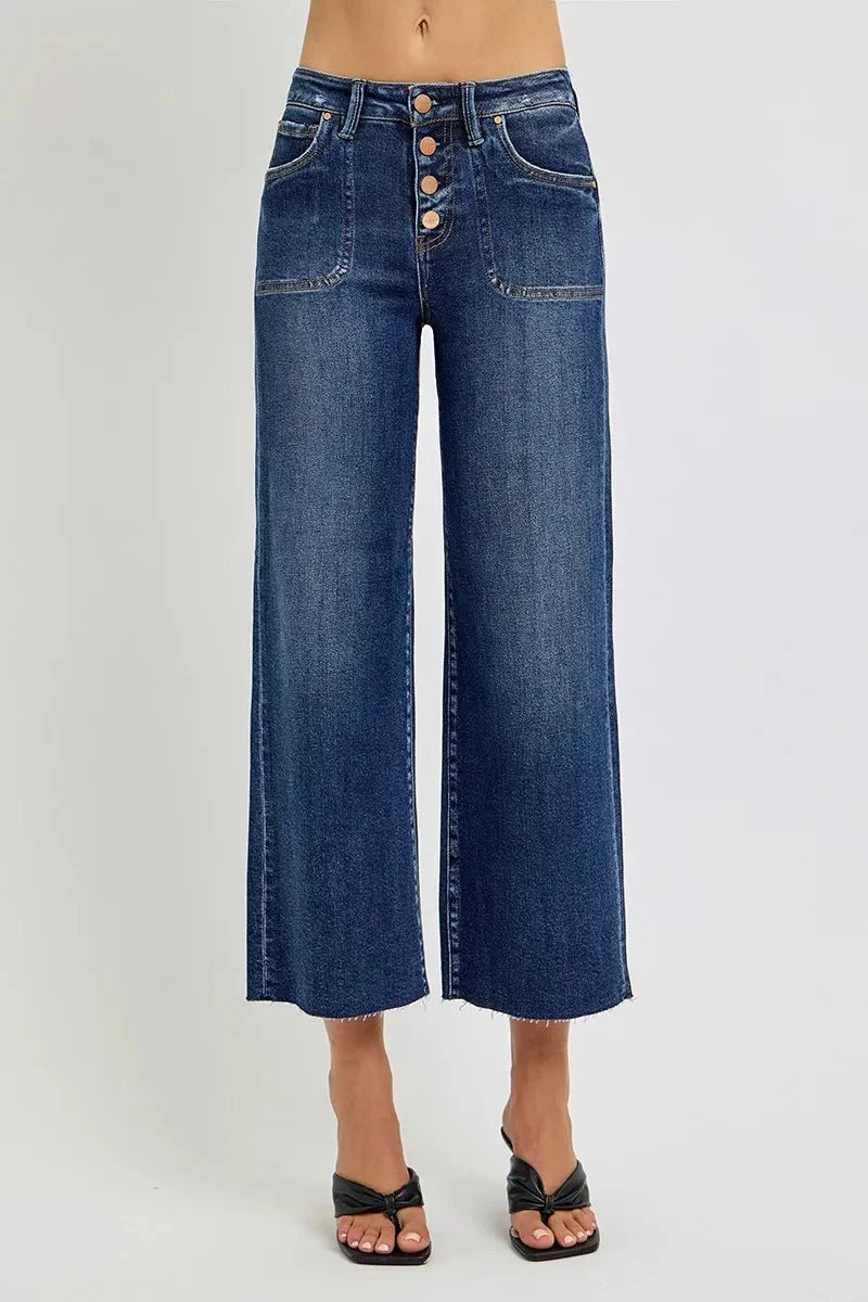 RISEN Full Size High Rise Crop Wide Button Up Jeans Plus Size