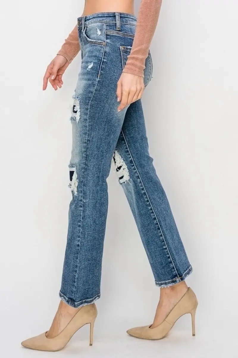 Trendsi Risen Jeans Women's High Rise Distressed Flare Ankle Jeans USA Ship