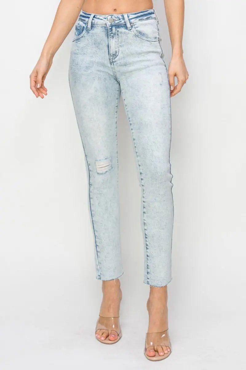 Trendsi Risen Jeans Women's High Rise Distressed Skinny Jeans USA Ship